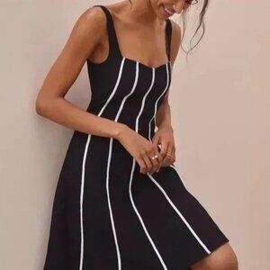 Maeve Black & White Sweetheart Neck Mini Dress - Contrast Piping & Pockets